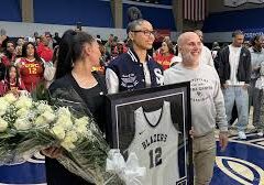 Framed jersey presentation with bouquet on court